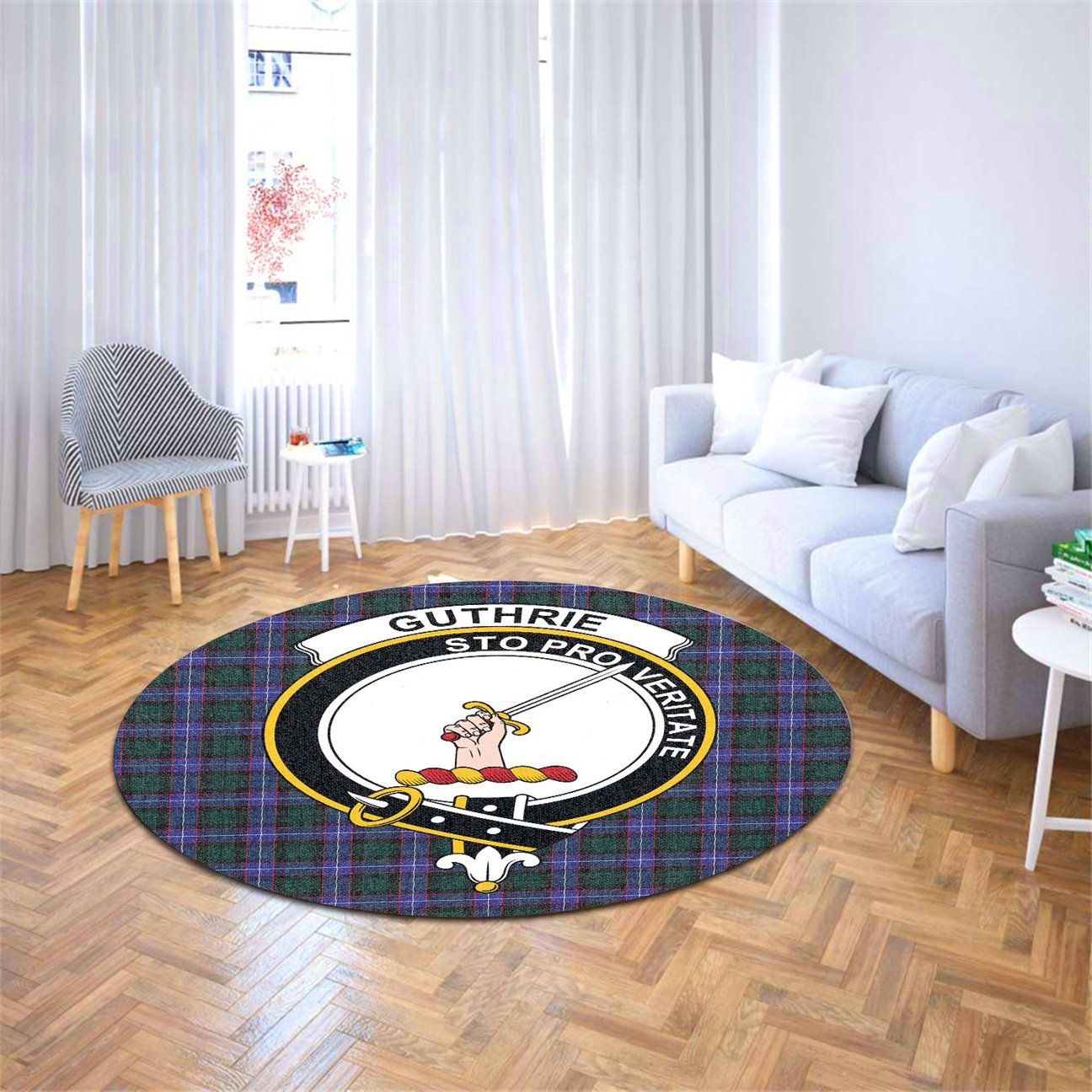 Guthrie Modern Tartan Crest Round Rug