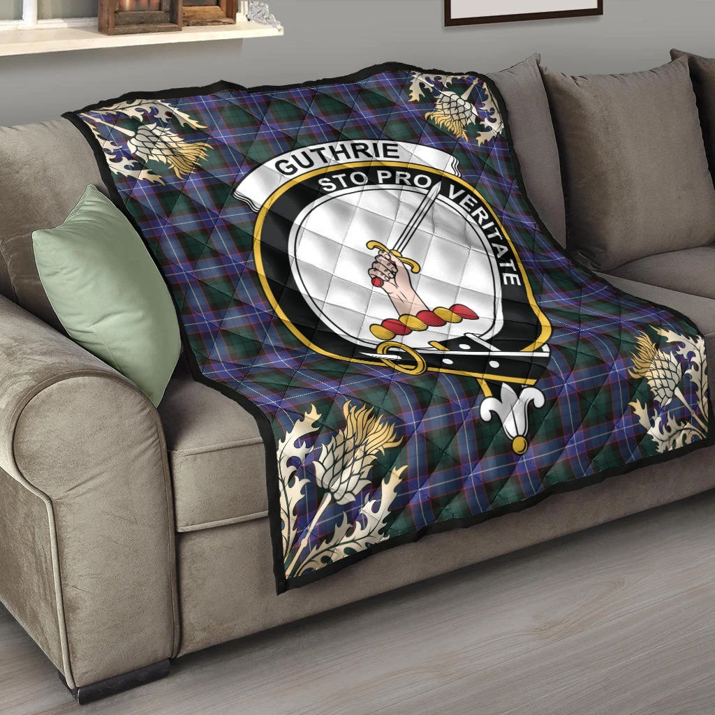 Guthrie Modern Tartan Crest Premium Quilt - Gold Thistle Style