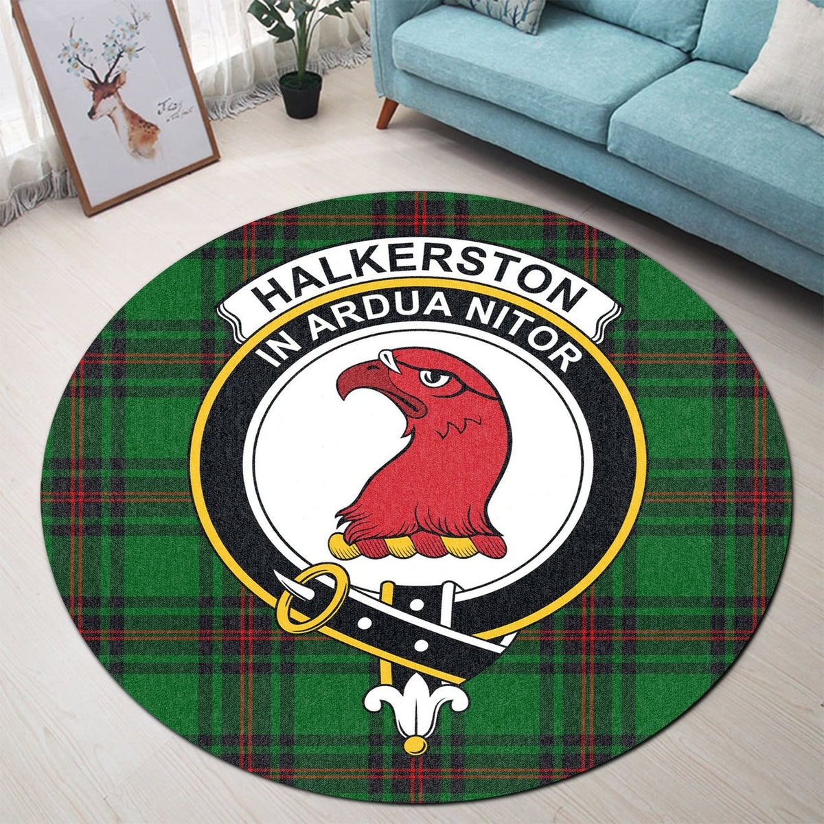 Halkerston Tartan Crest Round Rug