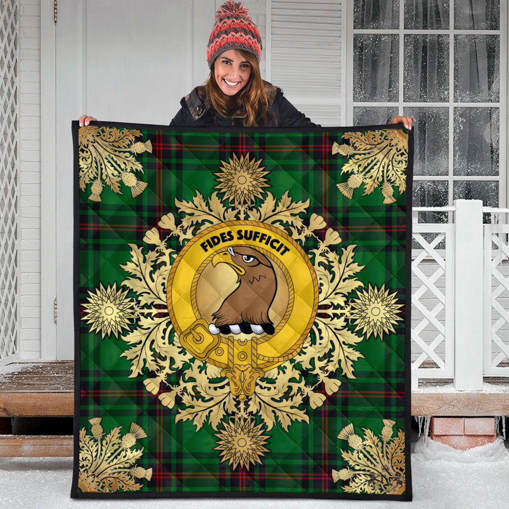 Halkett Tartan Crest Premium Quilt - Gold Thistle Style