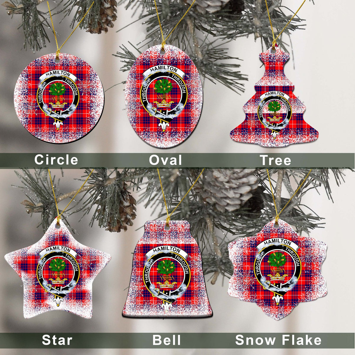 Hamilton Tartan Christmas Ceramic Ornament - Snow Style