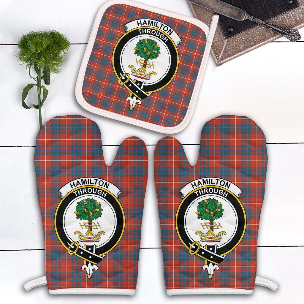 Hamilton Ancient Tartan Crest Oven Mitt And Pot Holder (2 Oven Mitts + 1 Pot Holder)