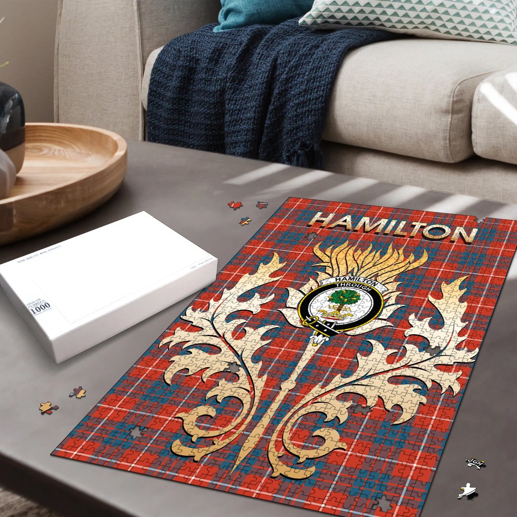 Hamilton Ancient Tartan Crest Thistle Jigsaw Puzzles