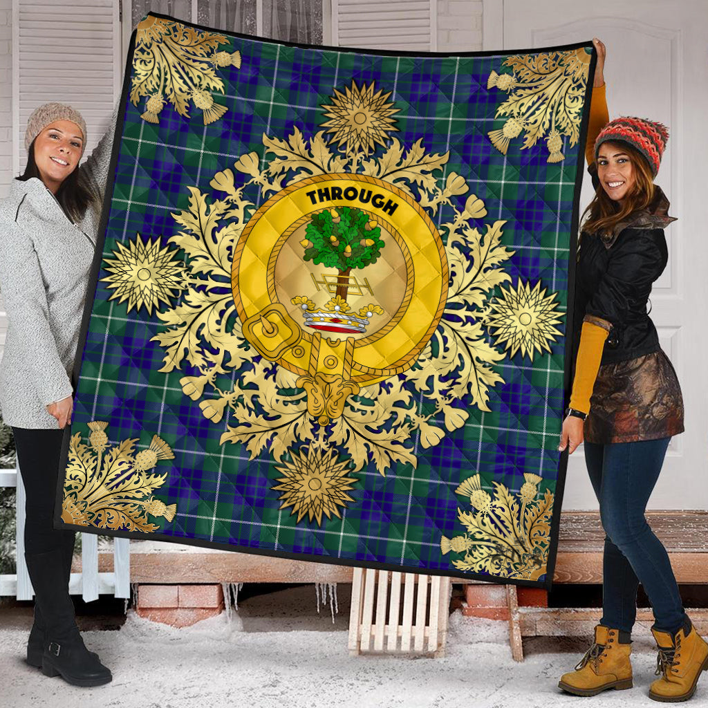 Hamilton Hunting Modern Tartan Crest Premium Quilt - Gold Thistle Style