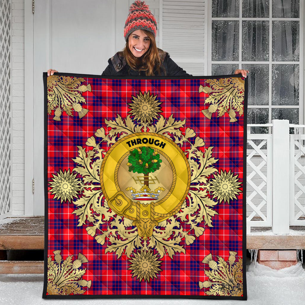 Hamilton Modern Tartan Crest Premium Quilt - Gold Thistle Style