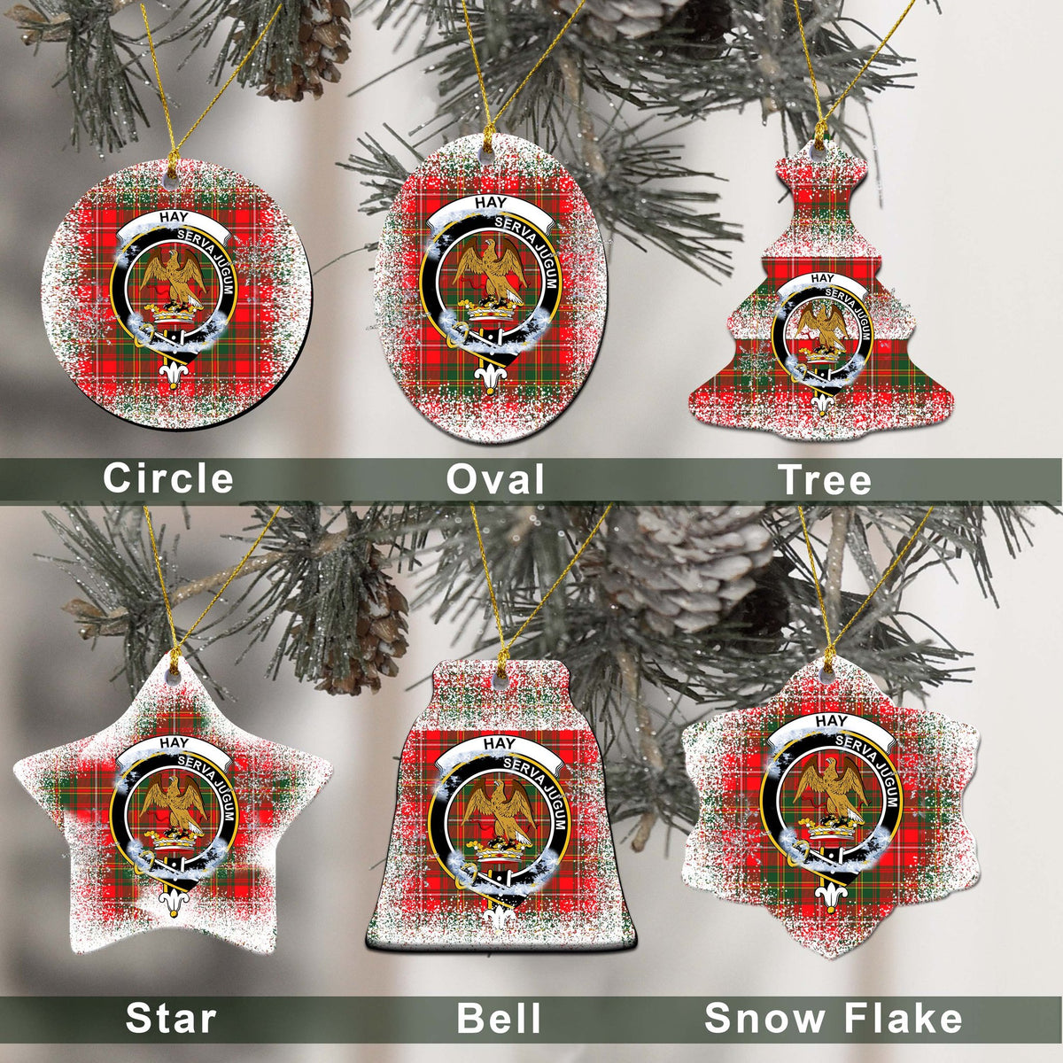 Hay Tartan Christmas Ceramic Ornament - Snow Style