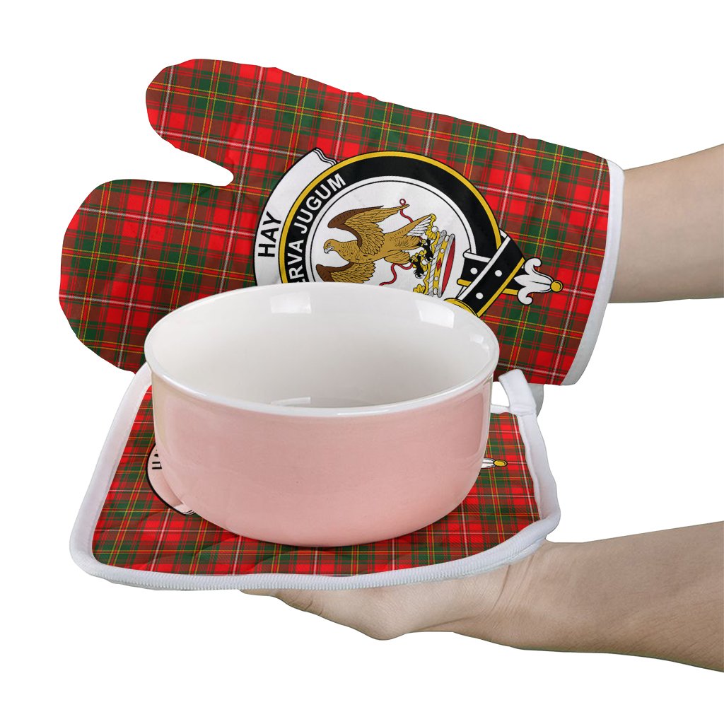 Hay Modern Tartan Crest Oven Mitt And Pot Holder (2 Oven Mitts + 1 Pot Holder)