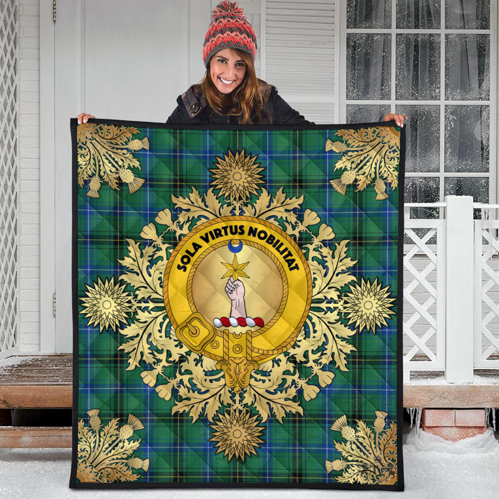 Henderson Ancient Tartan Crest Premium Quilt - Gold Thistle Style