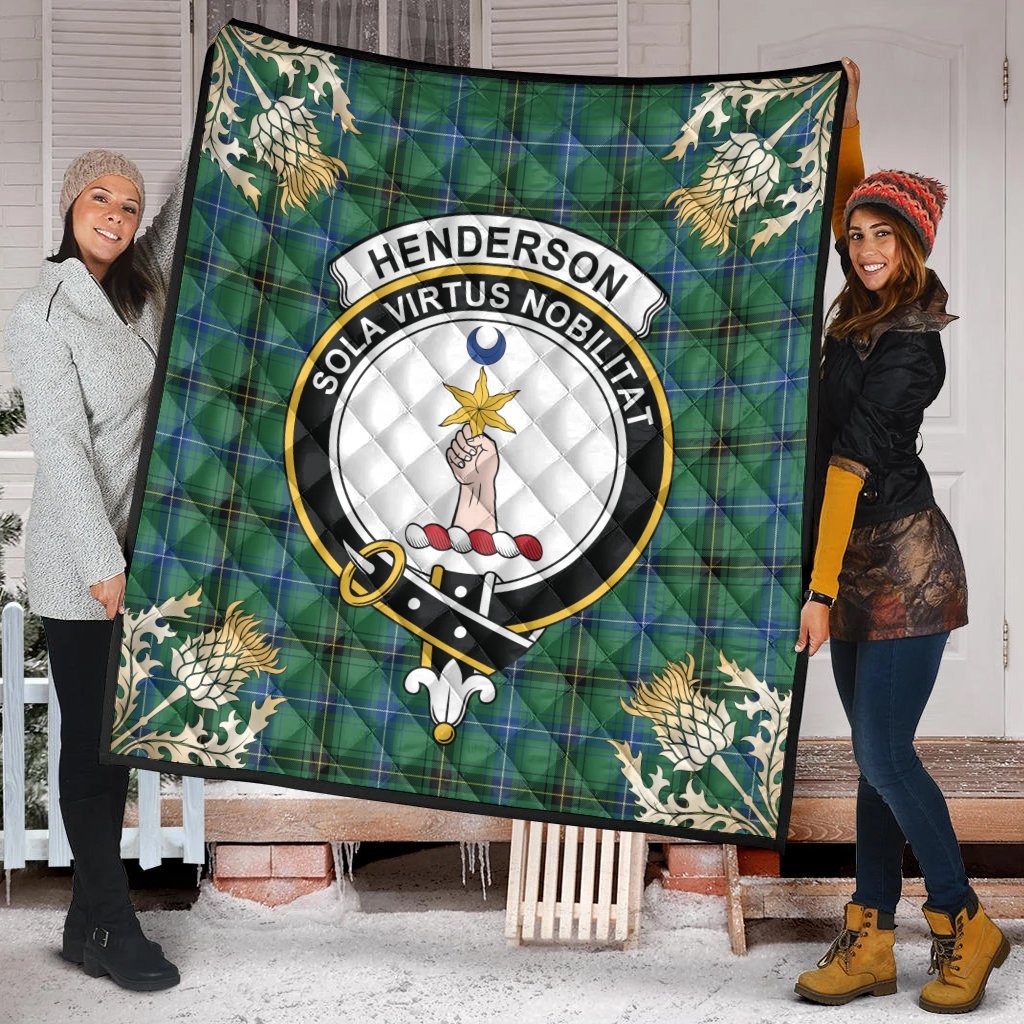 Henderson Ancient Tartan Crest Premium Quilt - Gold Thistle Style