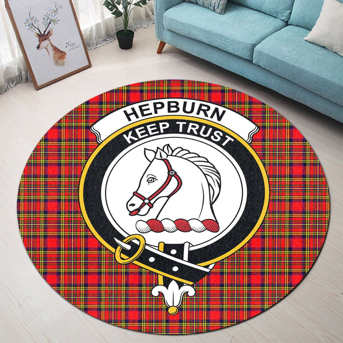 Hepburn Tartan Crest Round Rug