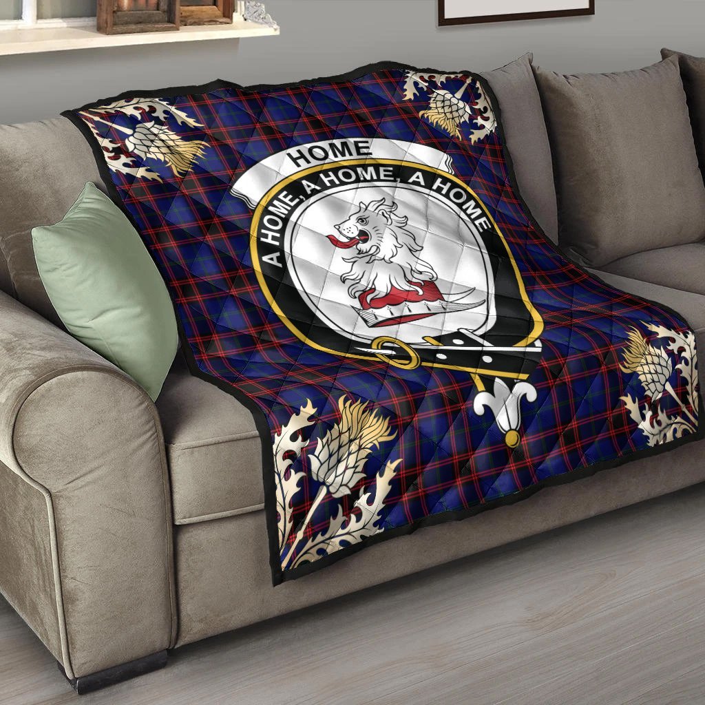 Home Modern Tartan Crest Premium Quilt - Gold Thistle Style