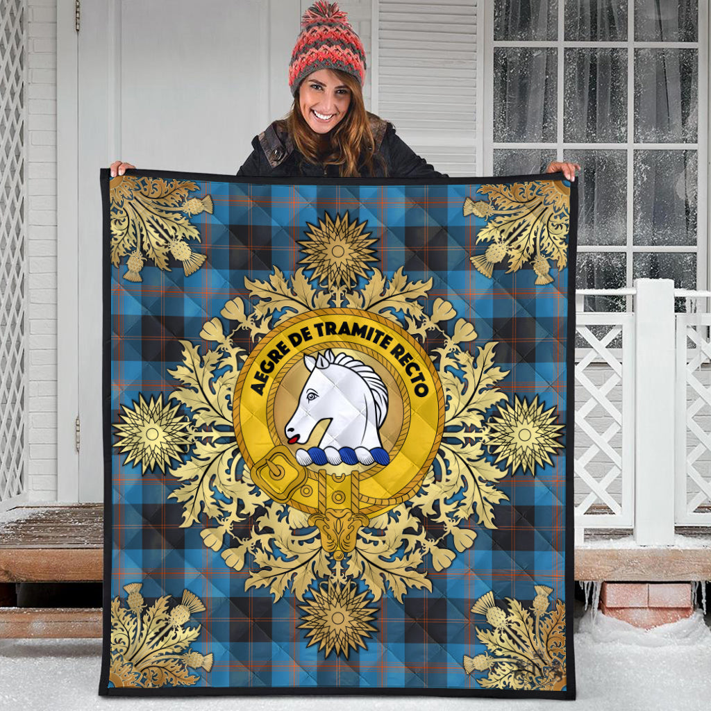 Horsburgh Tartan Crest Premium Quilt - Gold Thistle Style