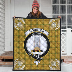 Houston Tartan Crest Premium Quilt - Gold Thistle Style