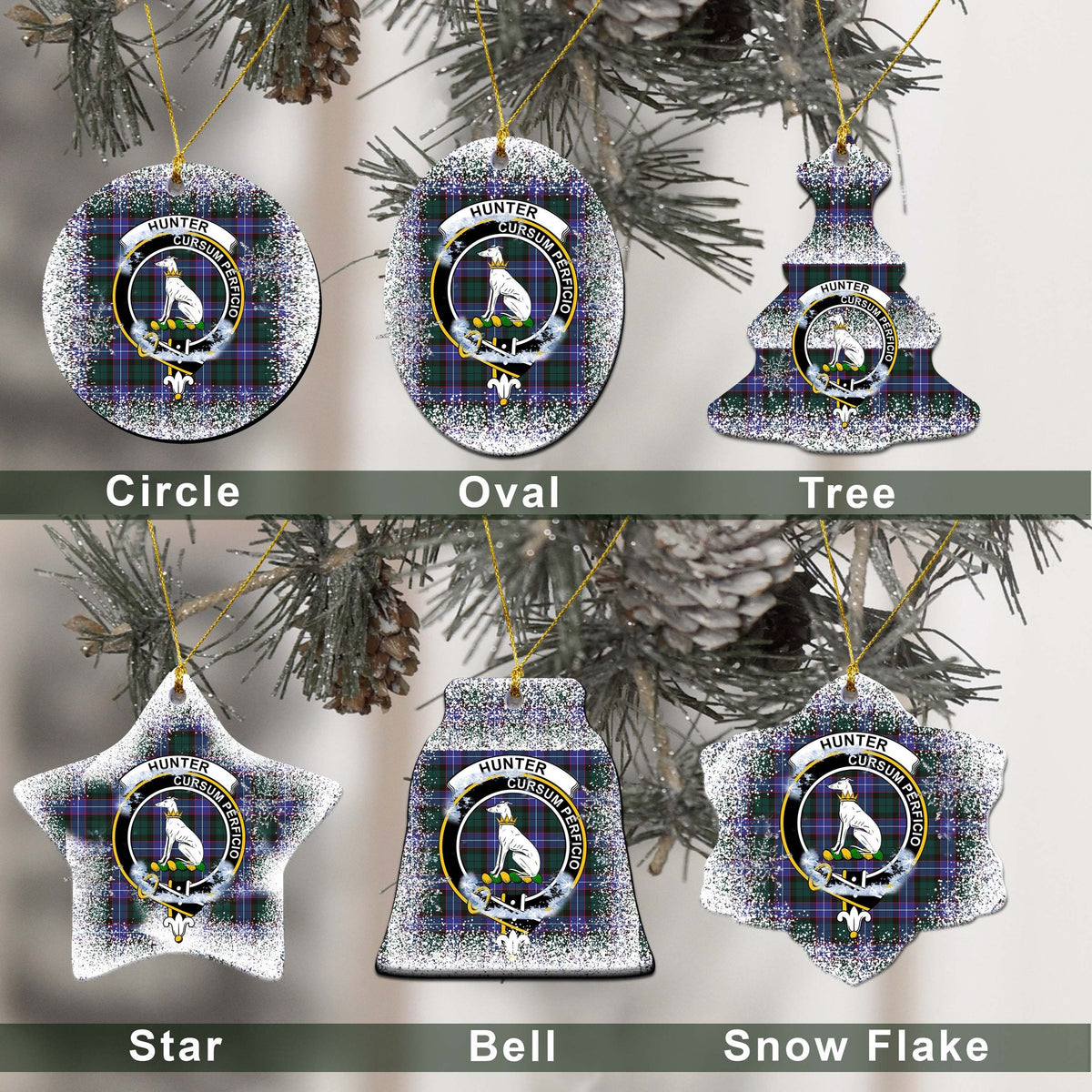 Hunter Tartan Christmas Ceramic Ornament - Snow Style