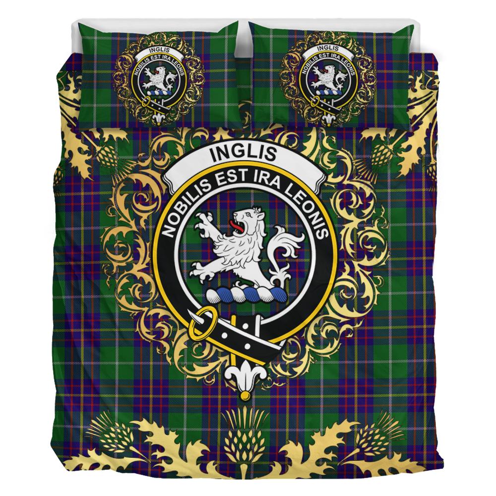 Inglis Tartan Crest Bedding Set - Golden Thistle Style