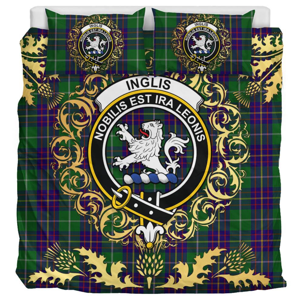 Inglis Tartan Crest Bedding Set - Golden Thistle Style