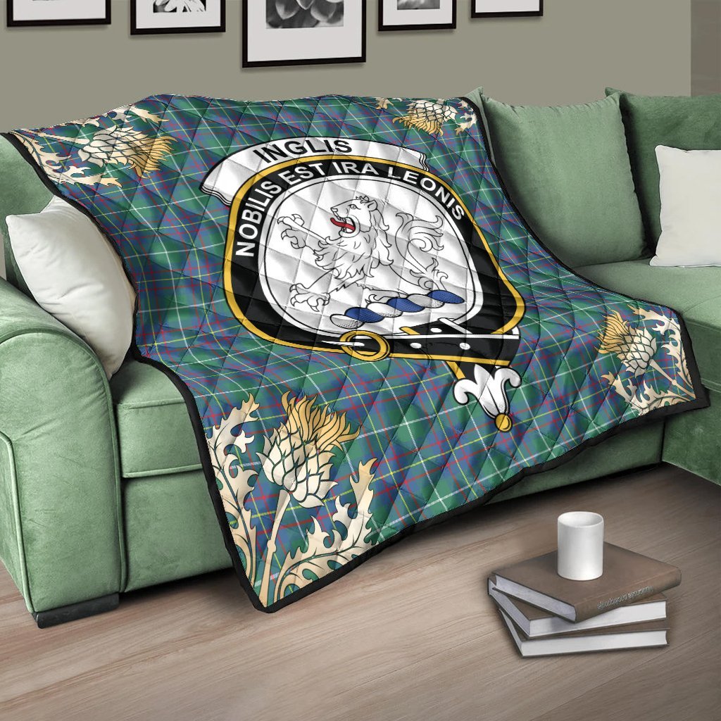 Inglis Ancient Tartan Crest Premium Quilt - Gold Thistle Style