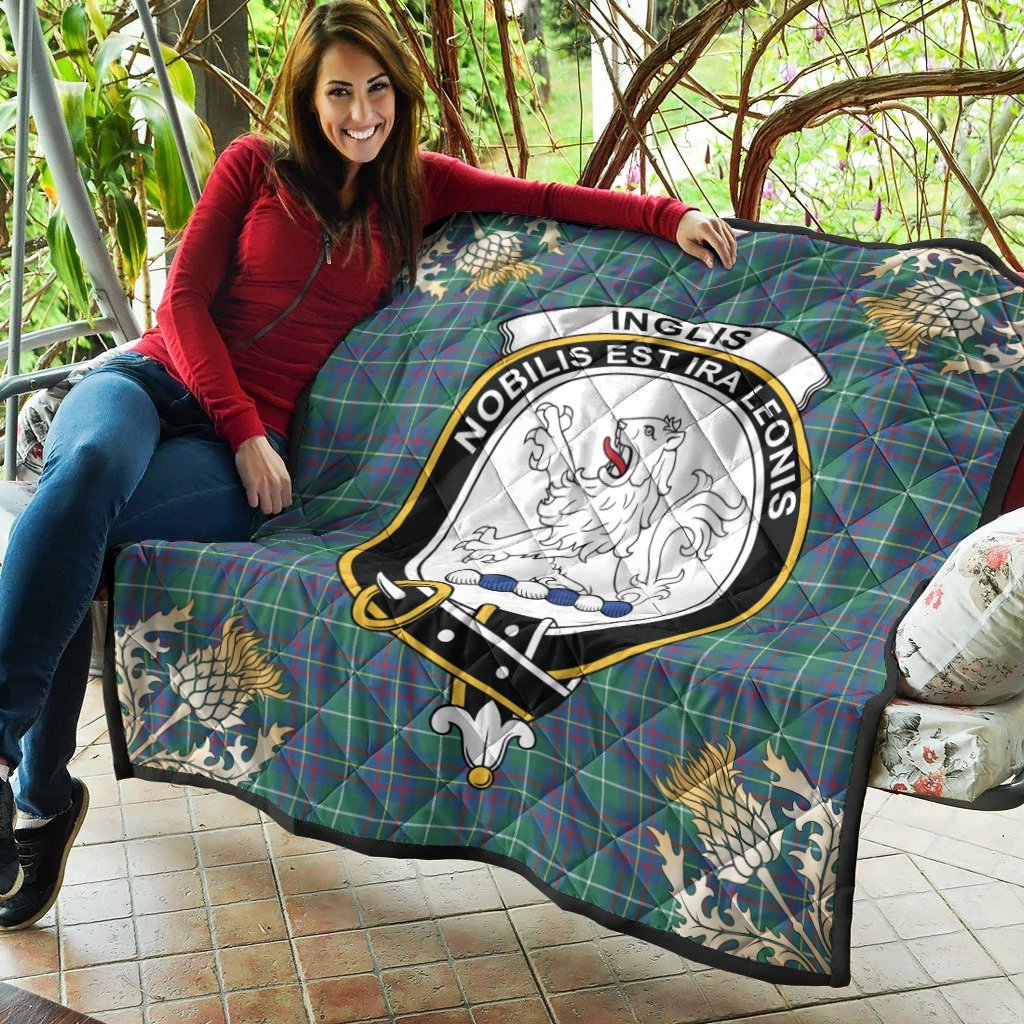 Inglis Ancient Tartan Crest Premium Quilt - Gold Thistle Style