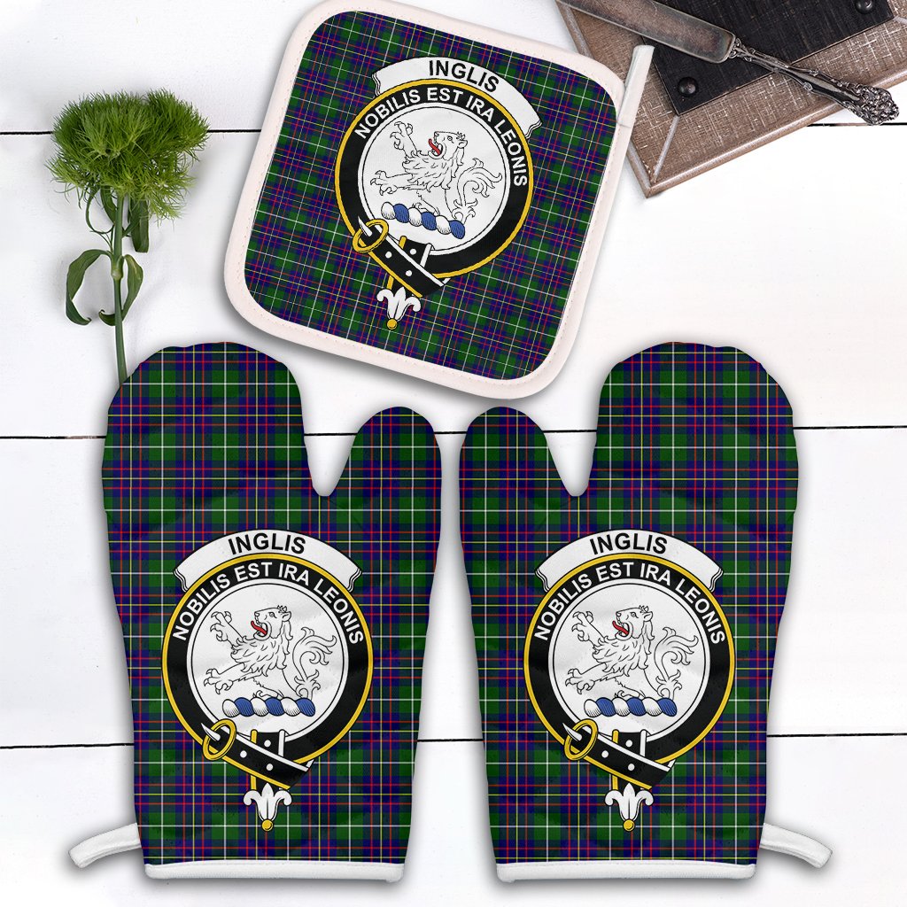 Inglis Modern Tartan Crest Oven Mitt And Pot Holder (2 Oven Mitts + 1 Pot Holder)