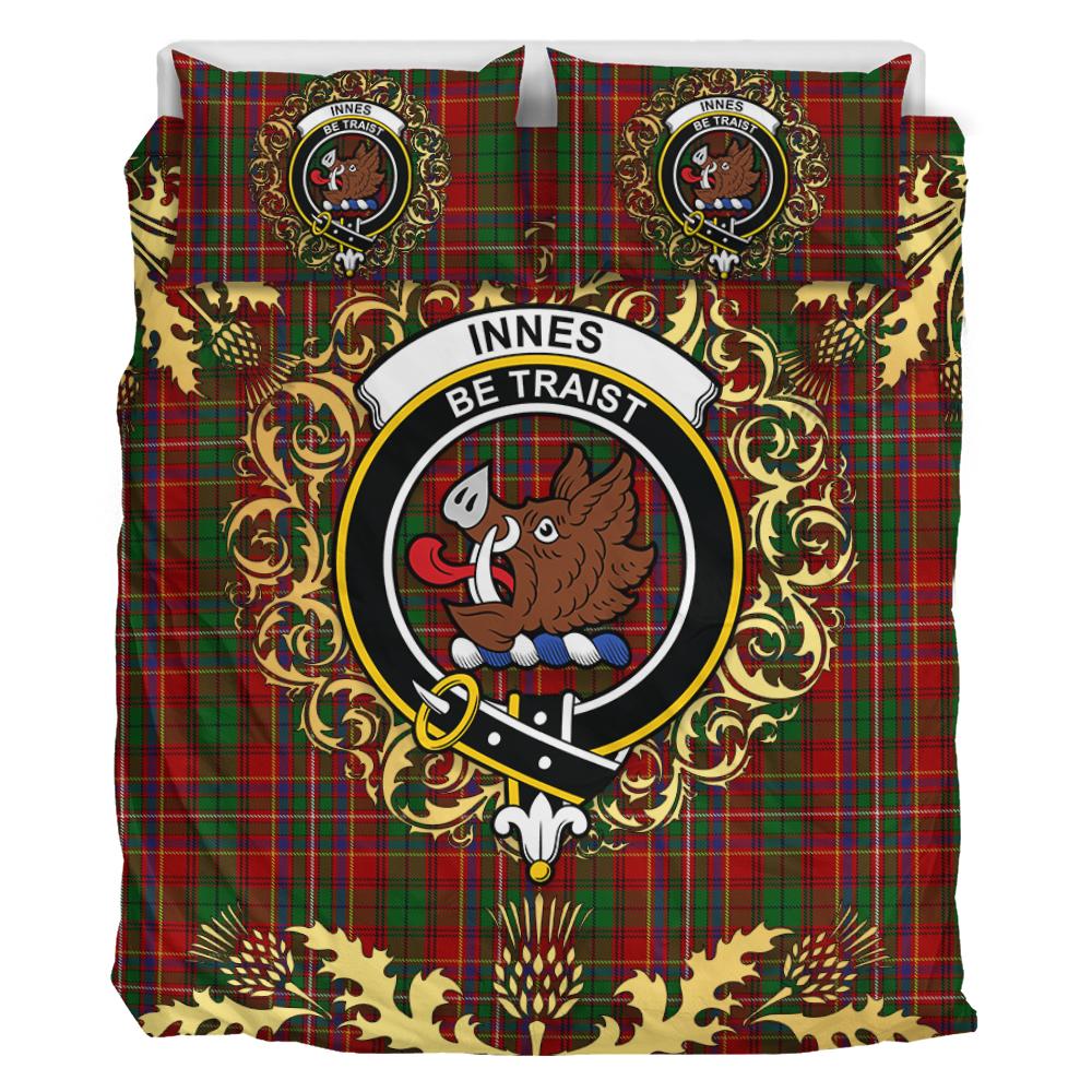 Innes Tartan Crest Bedding Set - Golden Thistle Style