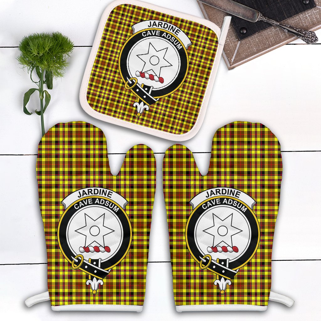 Jardine Tartan Crest Oven Mitt And Pot Holder (2 Oven Mitts + 1 Pot Holder)