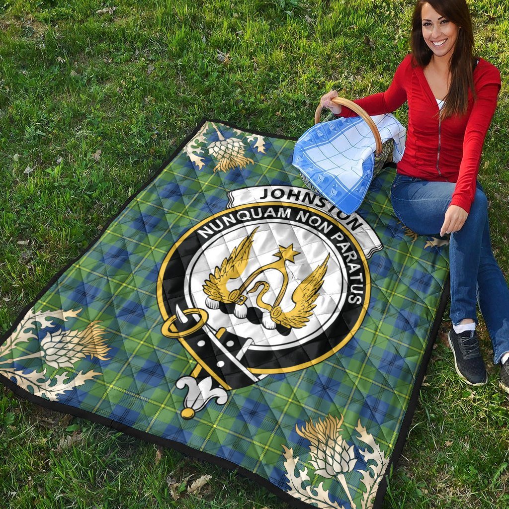 Johnston Ancient Tartan Crest Premium Quilt - Gold Thistle Style