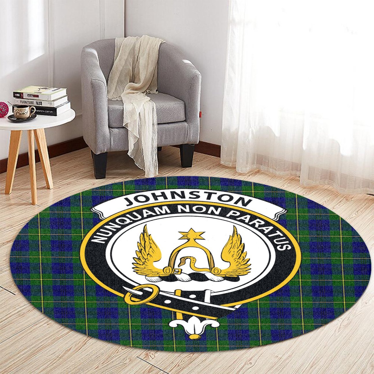 Johnston Modern Tartan Crest Round Rug