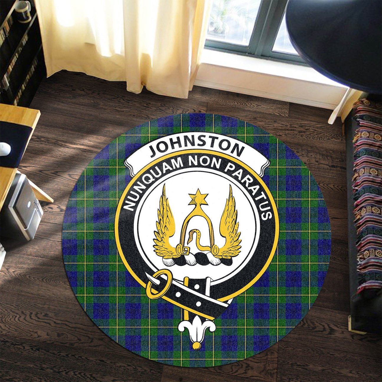 Johnston Modern Tartan Crest Round Rug