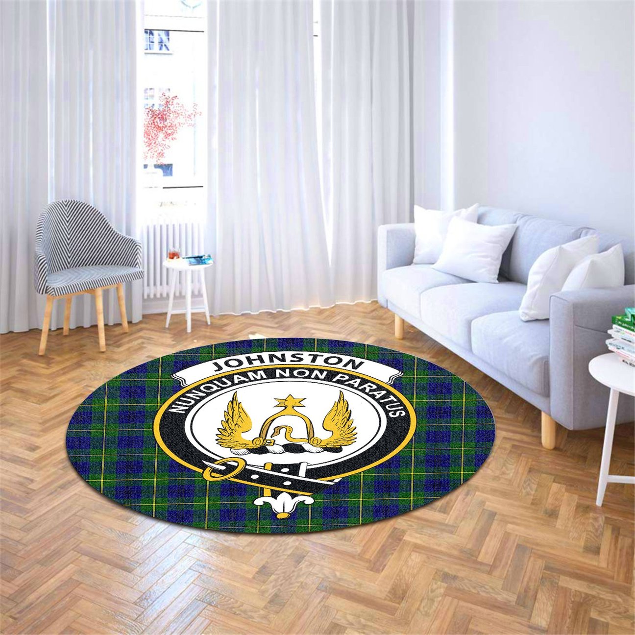 Johnston Modern Tartan Crest Round Rug