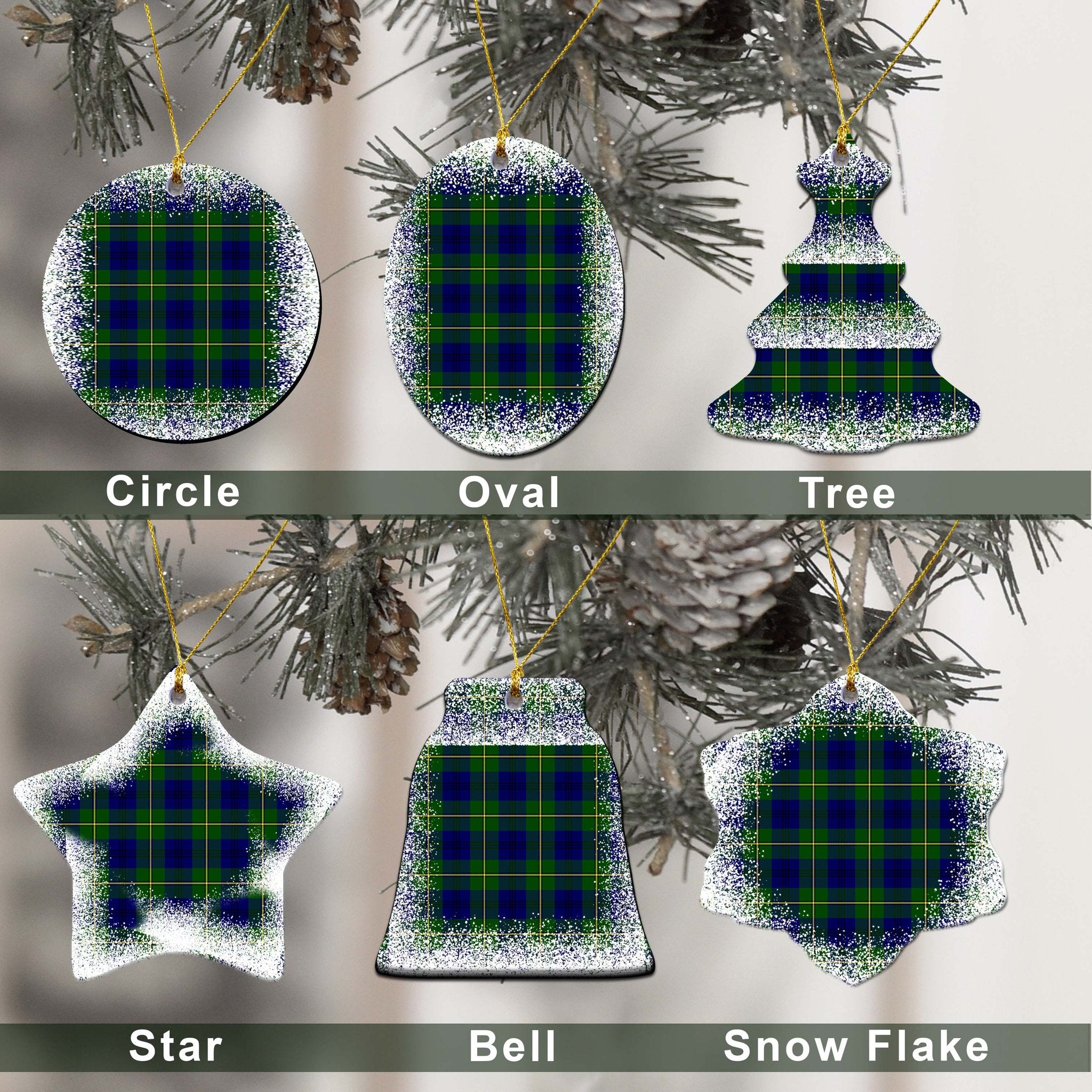 Johnstone Tartan Christmas Ceramic Ornament - Snow Style