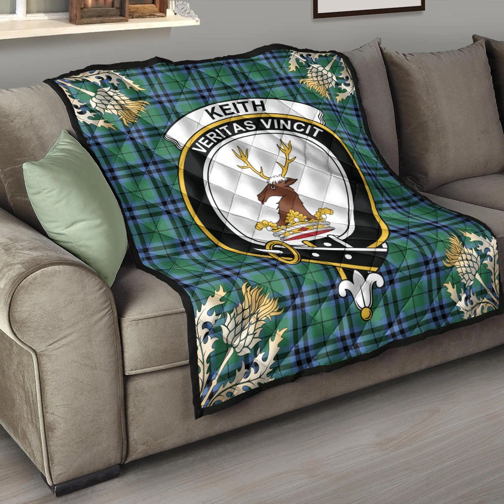 Keith Ancient Tartan Crest Premium Quilt - Gold Thistle Style