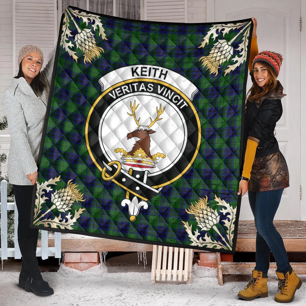 Keith Modern Tartan Crest Premium Quilt - Gold Thistle Style