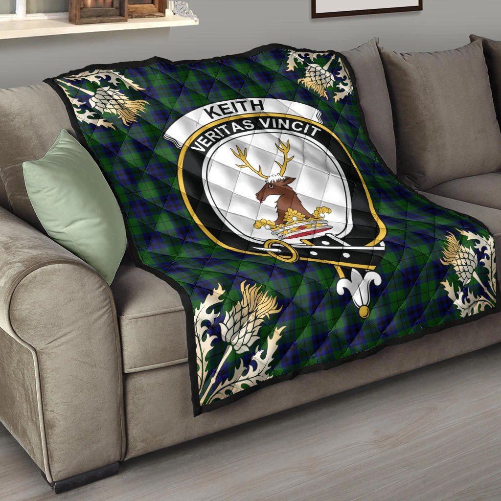 Keith Modern Tartan Crest Premium Quilt - Gold Thistle Style