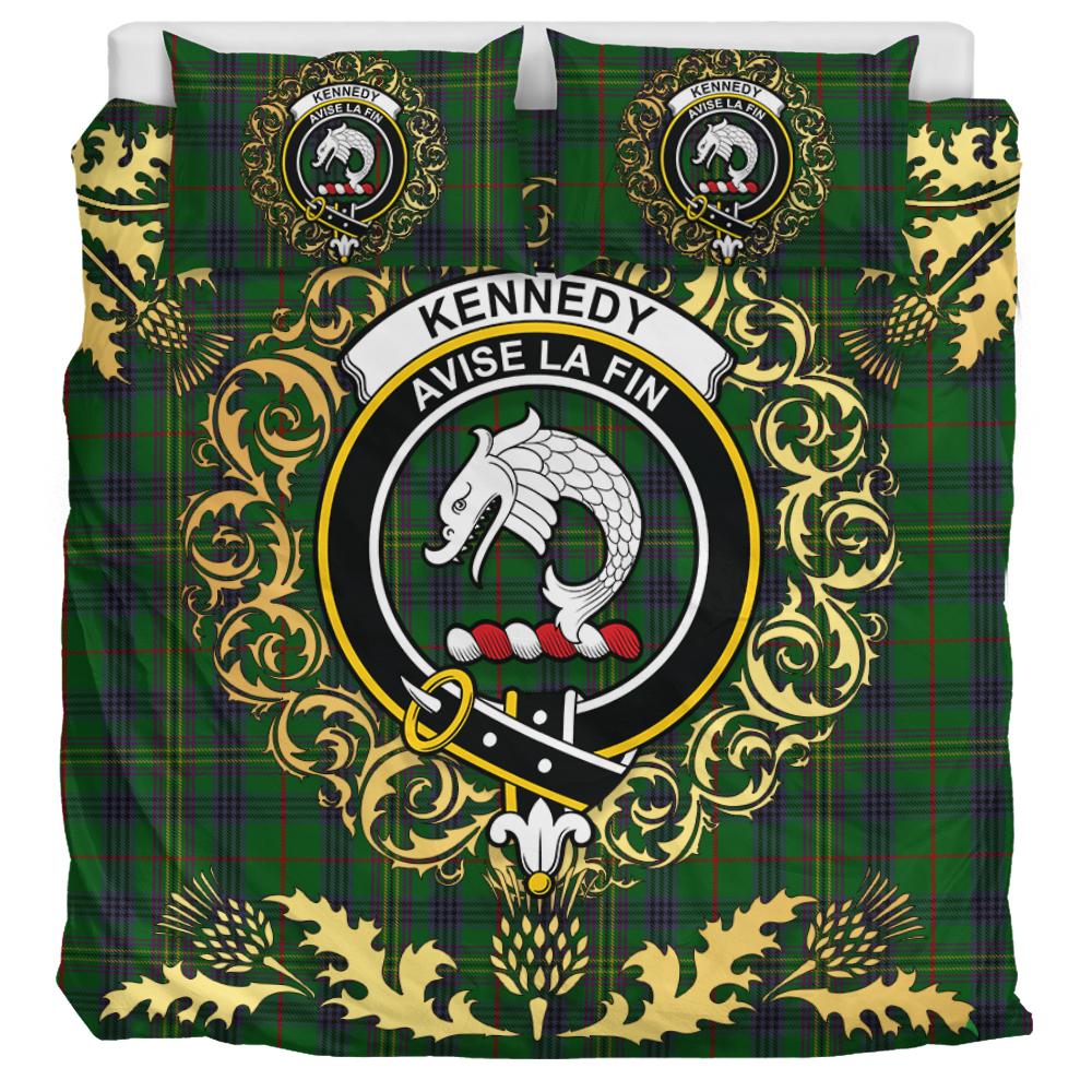 Kennedy Tartan Crest Bedding Set - Golden Thistle Style