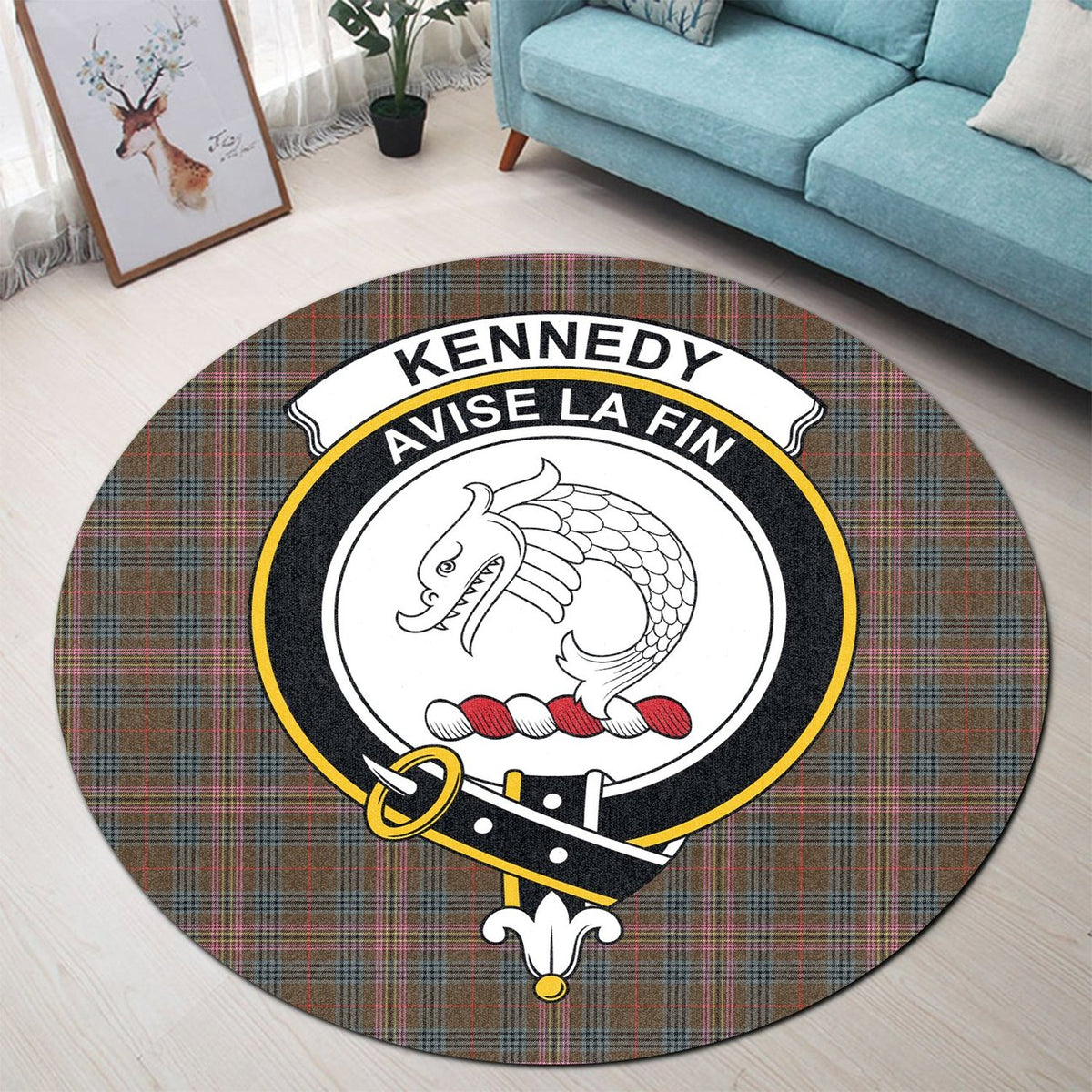 Kennedy Weathered Tartan Crest Round Rug