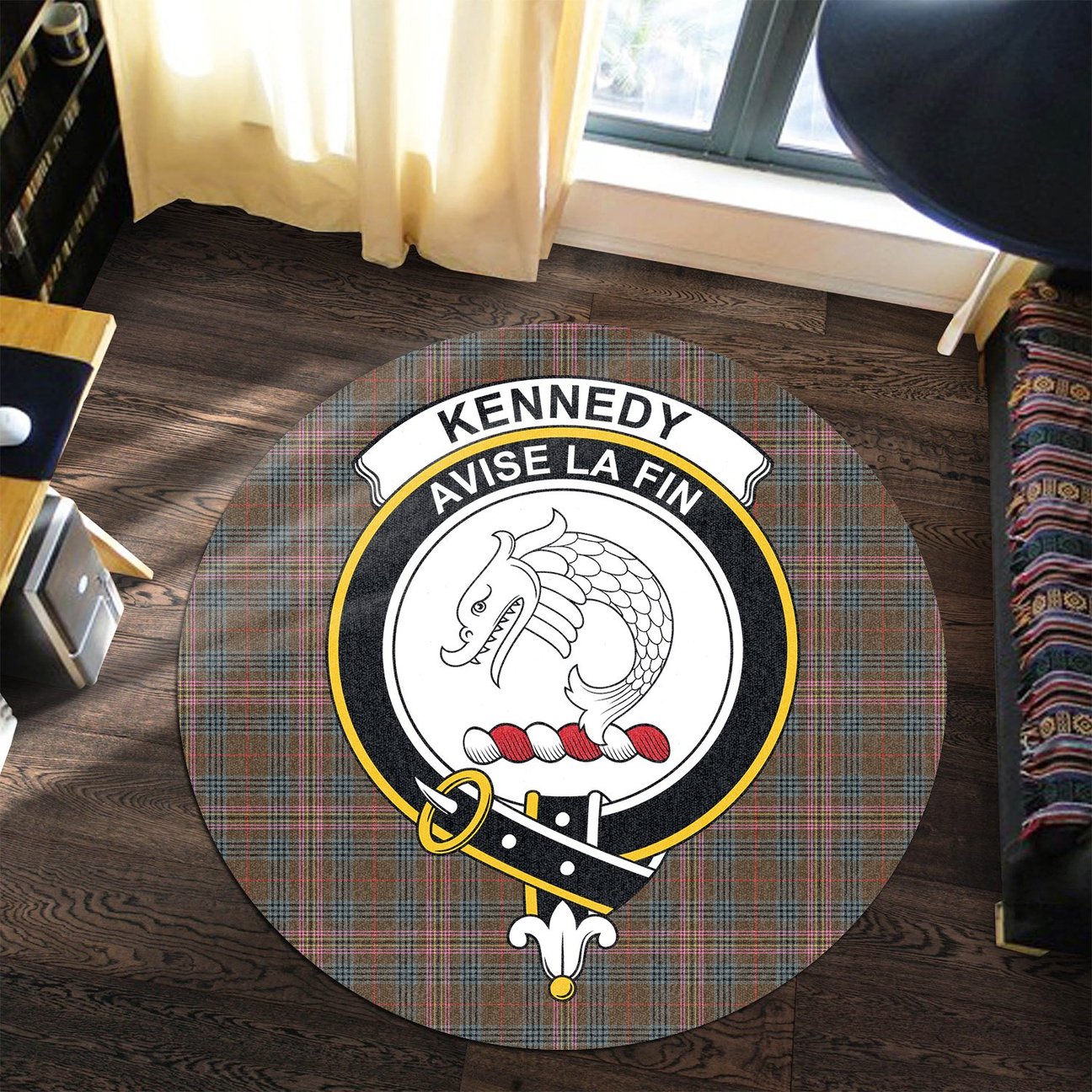 Kennedy Weathered Tartan Crest Round Rug