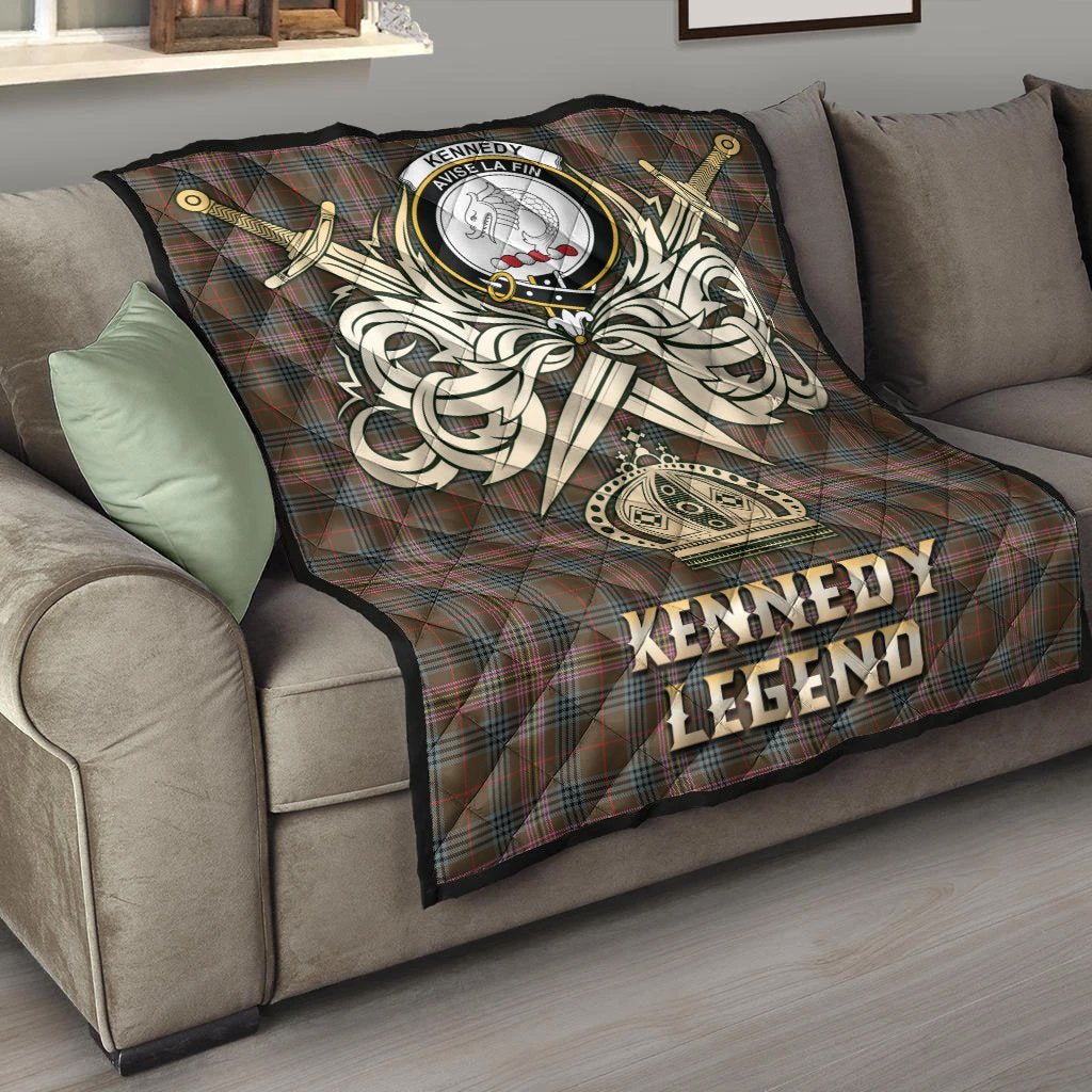 Kennedy Weathered Tartan Crest Legend Gold Royal Premium Quilt