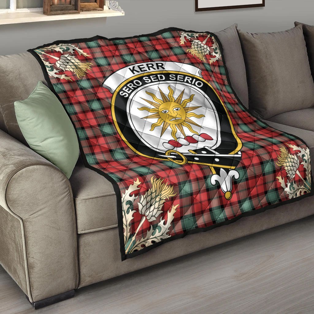 Kerr Ancient Tartan Crest Premium Quilt - Gold Thistle Style