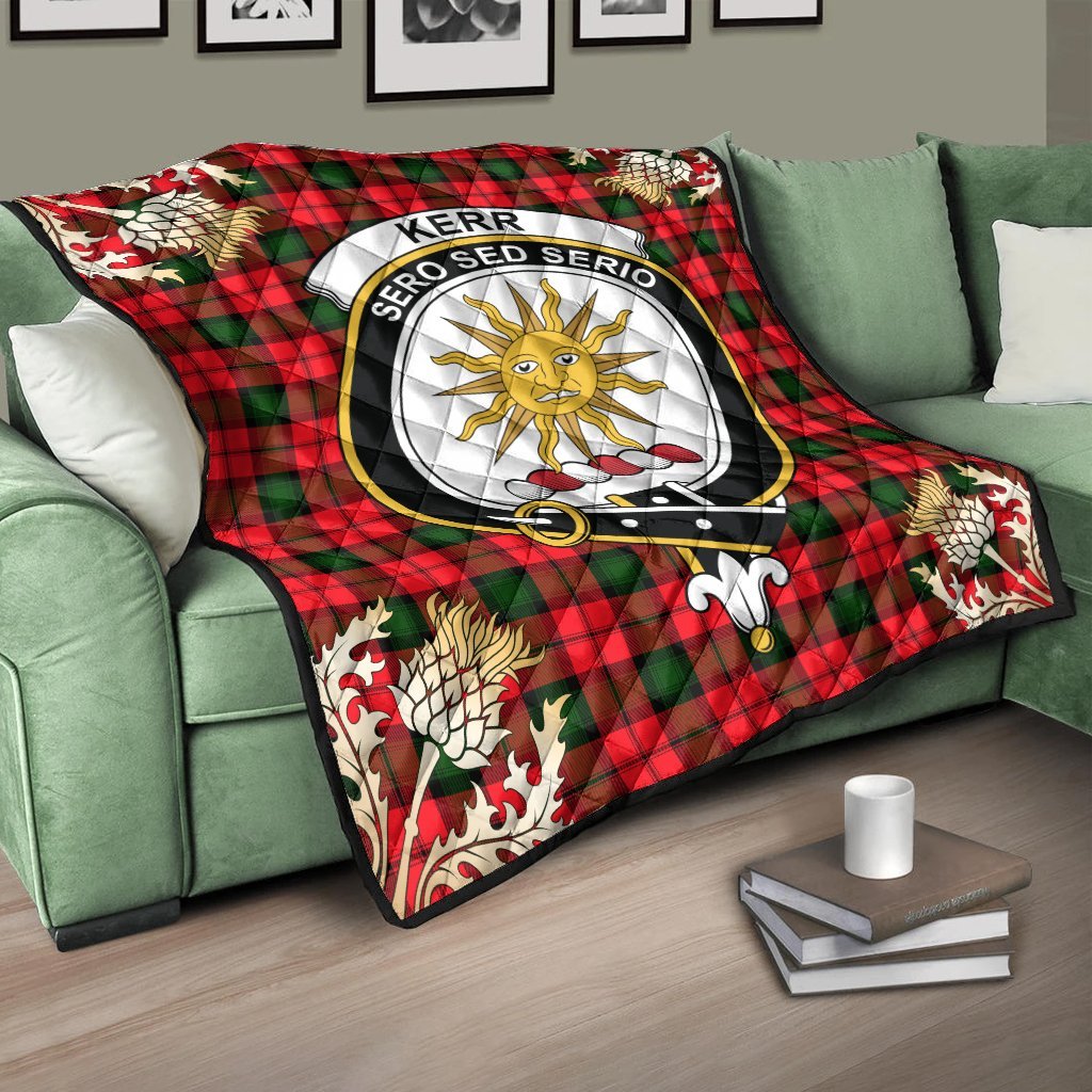 Kerr Modern Tartan Crest Premium Quilt - Gold Thistle Style