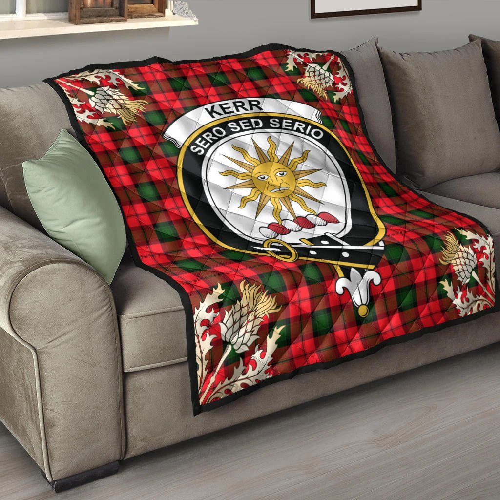 Kerr Modern Tartan Crest Premium Quilt - Gold Thistle Style