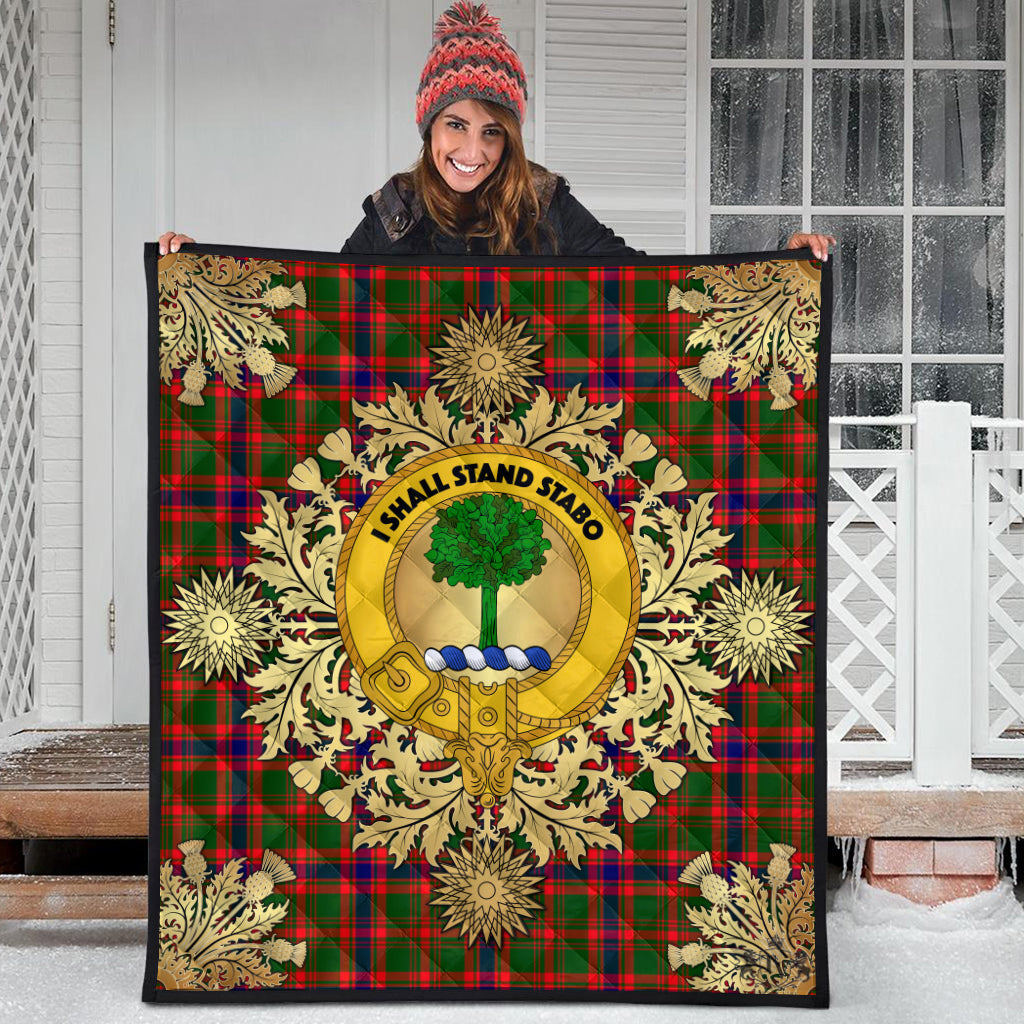 Kinninmont Tartan Crest Premium Quilt - Gold Thistle Style