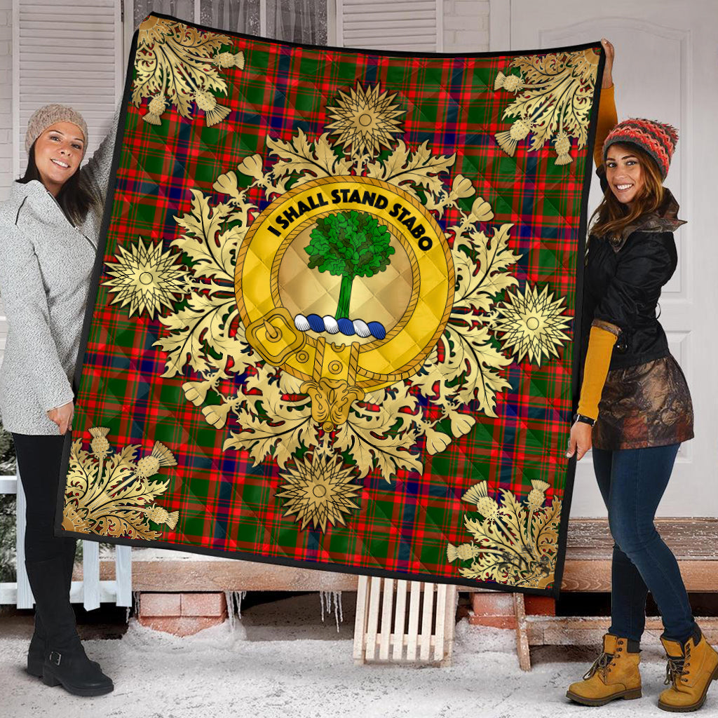 Kinninmont Tartan Crest Premium Quilt - Gold Thistle Style