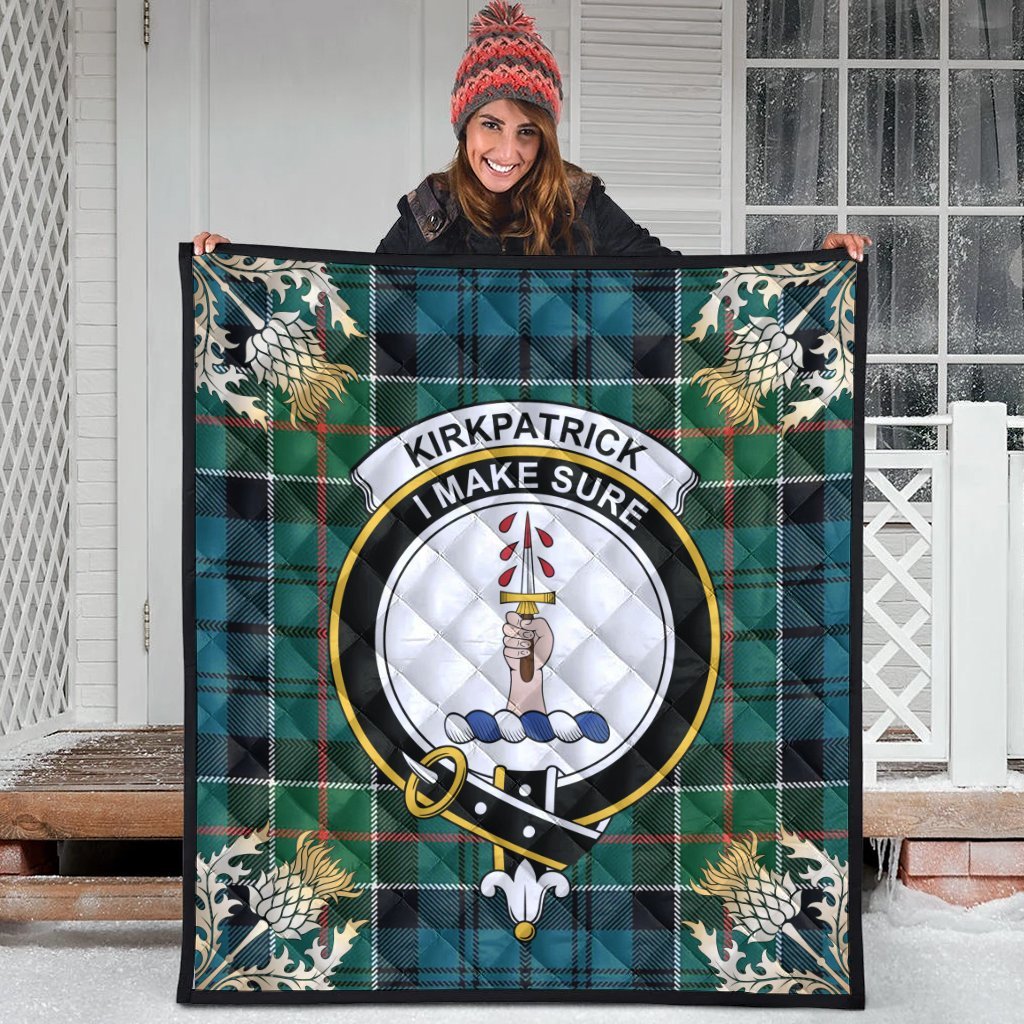 Kirkpatrick Tartan Crest Premium Quilt - Gold Thistle Style