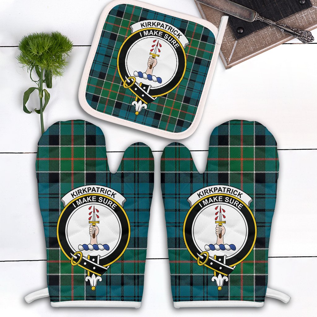 Kirkpatrick Tartan Crest Oven Mitt And Pot Holder (2 Oven Mitts + 1 Pot Holder)