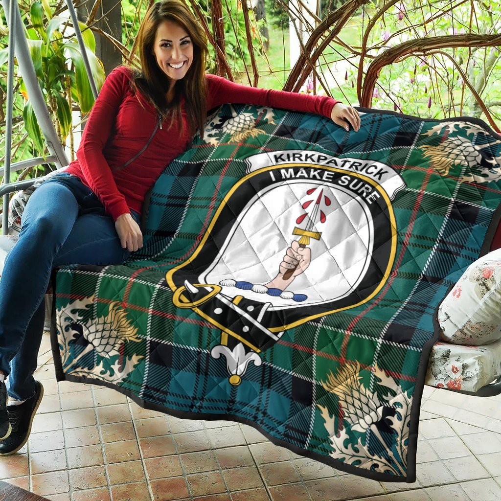 Kirkpatrick Tartan Crest Premium Quilt - Gold Thistle Style