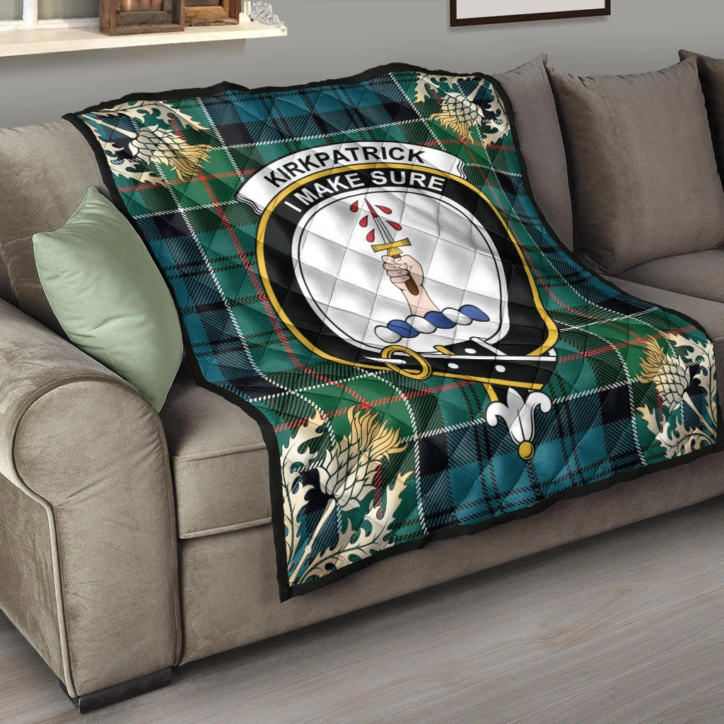 Kirkpatrick Tartan Crest Premium Quilt - Gold Thistle Style