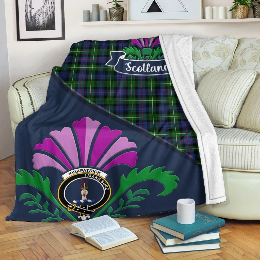 Kirkpatrick Tartan Crest Premium Blanket - Thistle Style