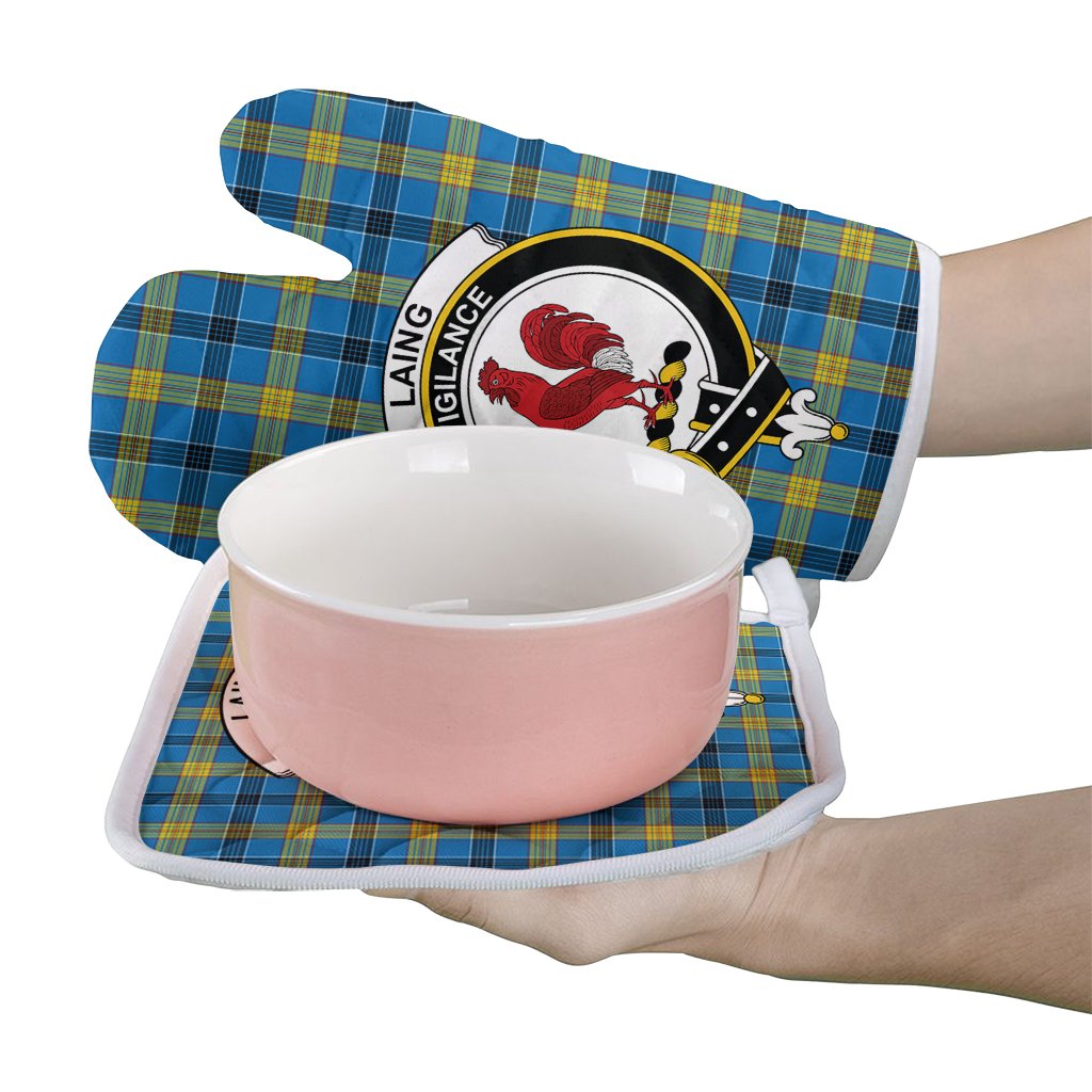 Laing Tartan Crest Oven Mitt And Pot Holder (2 Oven Mitts + 1 Pot Holder)