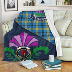 Laing Tartan Crest Premium Blanket - Thistle Style