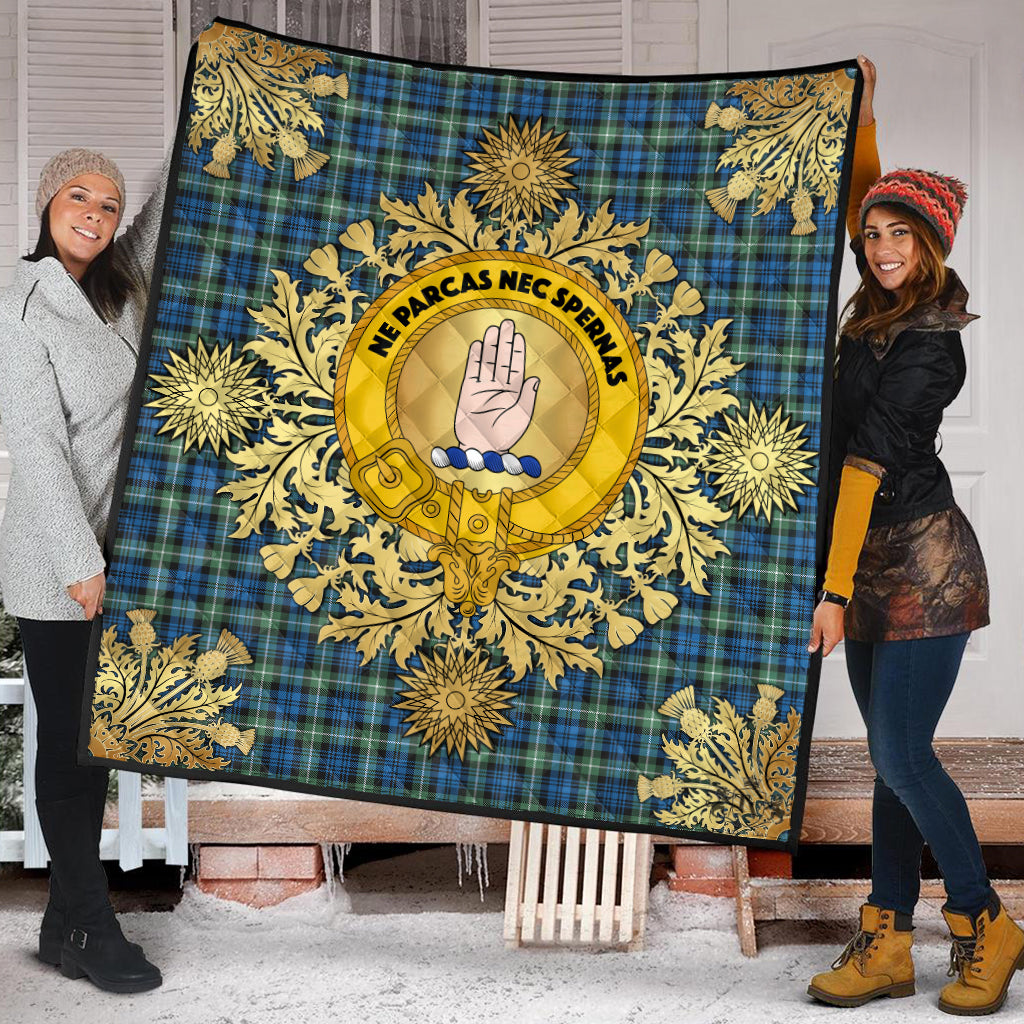 Lamont Ancient Tartan Crest Premium Quilt - Gold Thistle Style